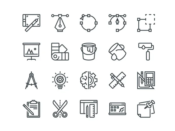 Diseño y Desarrollo. Conjunto de iconos vectoriales de contorno. Incluye como lluvia de ideas, retoque, programación y otros. Trazo Editable. 48x48 píxeles perfecto . — Archivo Imágenes Vectoriales