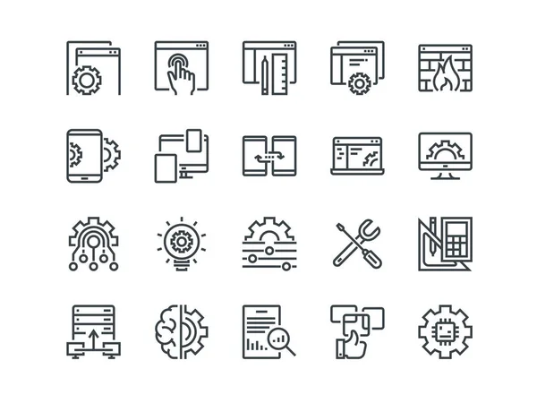 Web Development. Set of outline vector icons. Includes such as UX, Coding, Interface and other. Editable Stroke. 48x48 Pixel Perfect. — Stock Vector