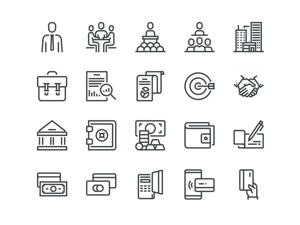 Affaires et finances. Ensemble d'icônes vectorielles de contour. Comprend le travail d'équipe, la banque, le paiement et d'autres. Un AVC modifiable. 48x48 Pixel Parfait . Graphismes Vectoriels