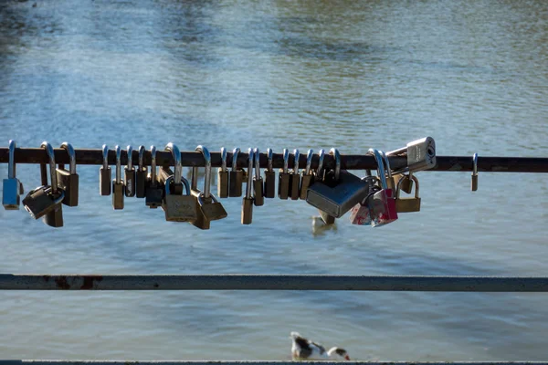 Lots of love locks on the  bridge in Aranjuez , Madrid, Spain .L