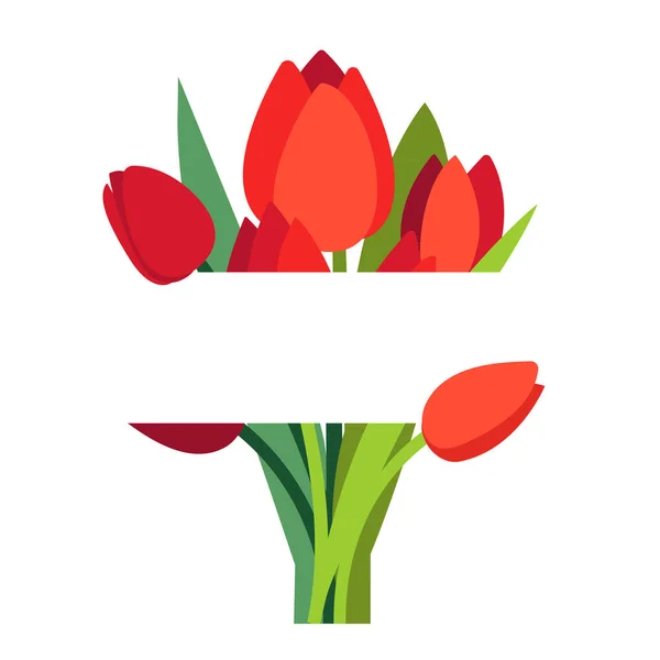 Quadro floral vetorial positivo brilhante com flores de tulipa vermelha isoladas em branco. Modelo de cartão de saudação, cartaz. Conceito de design mínimo para banner, oferta de promoção, venda de primavera e verão, publicidade —  Vetores de Stock