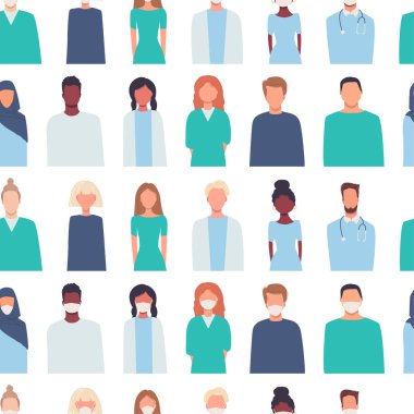 Düz biçimde vektörsüz desen. Doktorlara ve hemşirelere, Coronavirus COVID-19 ile başa çıkmalarına yardım ettiğiniz için teşekkür ederim. Sağlık çalışanları, sağlık personeli. Arkaplan, duvar kağıdı, sonsuz doku