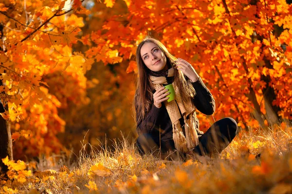 Otoño mujer en hojas — Foto de Stock