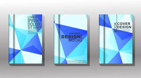 Vektorsamling av bokomslag, broschyrer etc. Sammanfattning bakgrund Geometriska trianglar i vitt och blått — Stock vektor