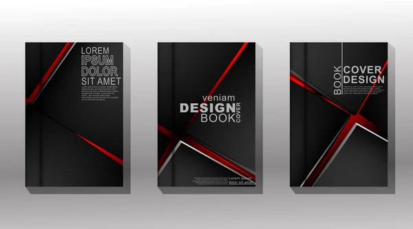 Ilustración vectorial con diseño de portada de libro mínimo. conjunto de cubiertas cuadradas superpuestas con un fondo rojo oscuro — Archivo Imágenes Vectoriales
