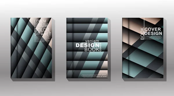 Colección de portadas de libros, folletos, etc. Las formas geométricas se superponen con una combinación de gradientes negro, blanco, azul y gris — Vector de stock