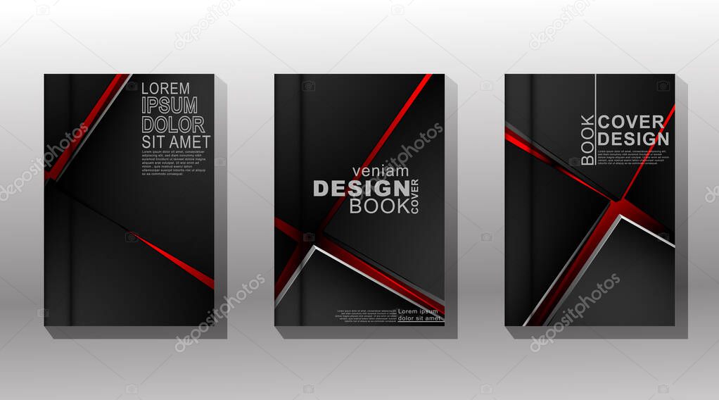 Vector illustration with minimal book cover design. set of overlapping square covers with a dark red background