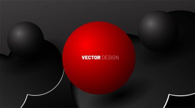 Soyut vektör arkaplanı. Üç boyutlu kırmızı toplar ve koyu arkaplanda gri toplar. Eps 10 'da tasarım tasarımı