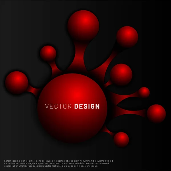 Contexte vectoriel abstrait. La boule 3D rouge est interconnectée avec un fond noir. illustration moléculaire design — Image vectorielle