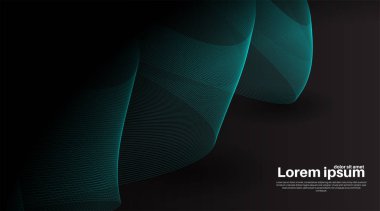 Siyah soyut arka plan. Gölgeli gerçekçi mavi dalga çizgileri. Duvar Kağıdı, Sancak, Arkaplan, Kart, İniş Sayfası vs.