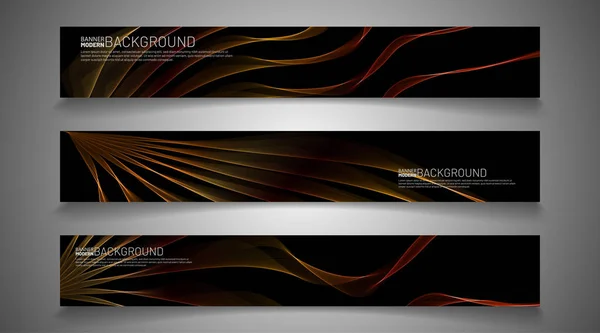 Diseño de banner de vector rectangular con forma de onda de línea de rayas sobre fondo negro . — Vector de stock