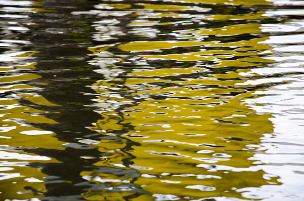 Yellow reflection on moving water