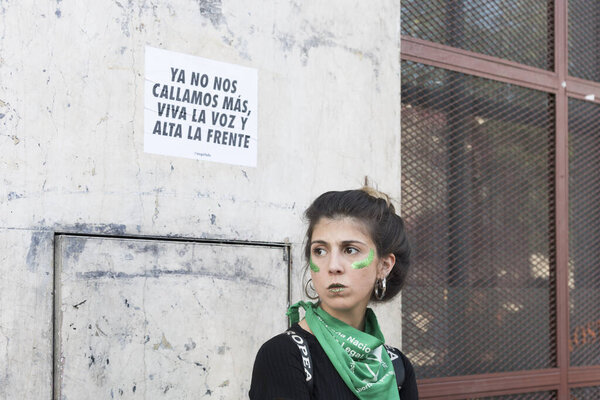 Capital Federal, Buenos Aires / Argentina; Feb 19, 2020: Young girl in a demonstration in favor of the approval of the law of legal, safe and free abortion.