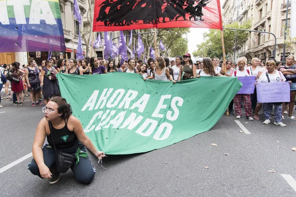Caba Buenos Aires Argentinië Maart 2020 Vrouwendag Groep Vrouwen Marcheren — Stockfoto