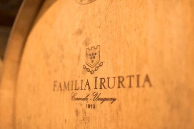 Carmelo, Colonia / Uruguay; Dec 27, 2018: detail of the barrels in the cellar of the Irurtia vineyards in Carmelo, Uruguay clipart