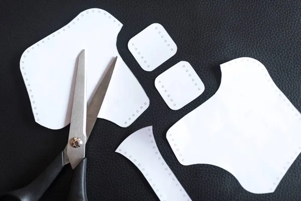 Paper Templates Synthetic Leather Scissors Materials Start Making Homemade Protective — Stock Photo, Image