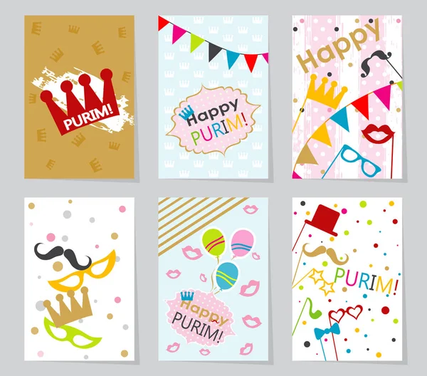 Set plantilla fiesta judía Purim tarjetas de felicitación — Archivo Imágenes Vectoriales