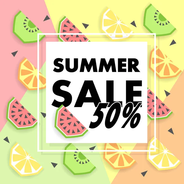 Zomer verkoop banner met fruit, vector — Stockvector