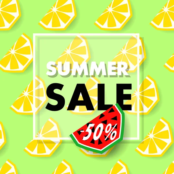 Sommerschlussverkauf Banner mit Zitrone, Vektor — Stockvektor