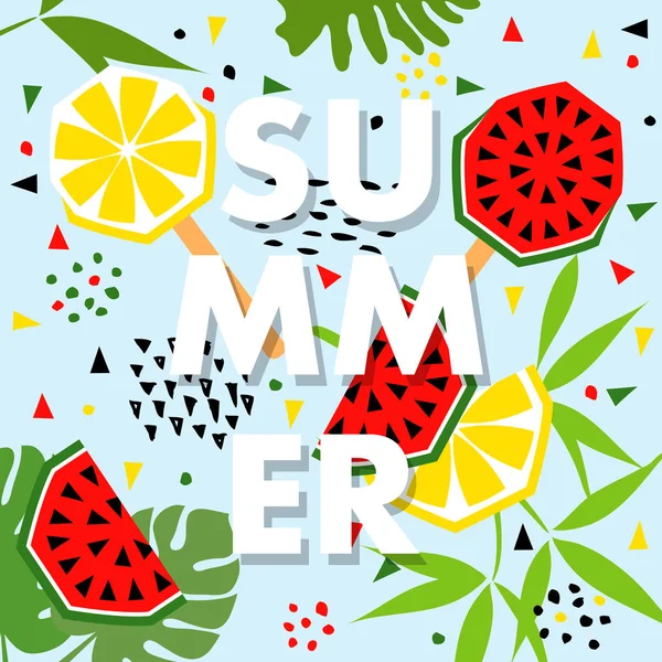 Banner de verano con fruta, lugar para texto, vector — Vector de stock