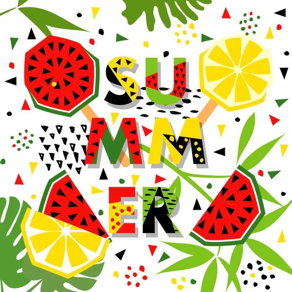 Zomer banner met watermeloen en citroen, vector — Stockvector