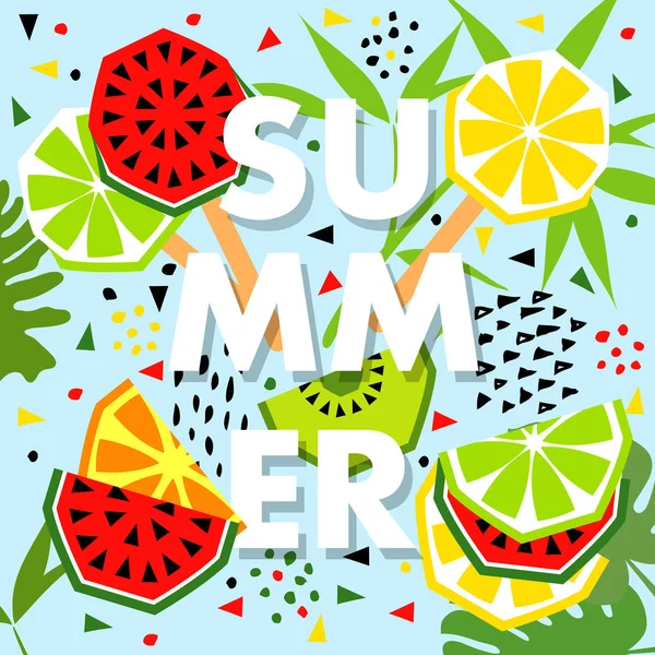 Banner de verano con sandía y limón, lugar para el texto. De moda — Archivo Imágenes Vectoriales