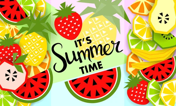 Banner de verano con fruta, lugar para texto. Vector — Archivo Imágenes Vectoriales