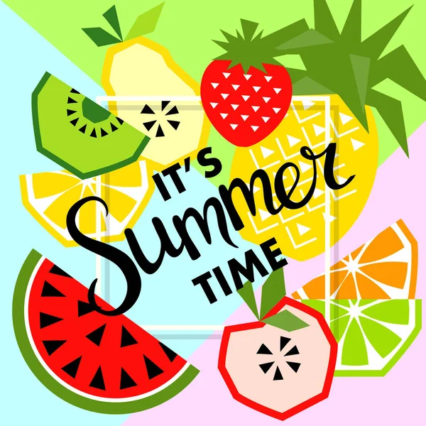 Banner de verano con fruta, lugar para texto. Vector — Archivo Imágenes Vectoriales