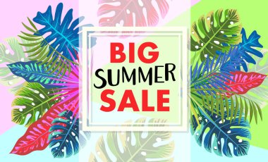 Tropikal yaz desen yaprakları, vektör çizim ile