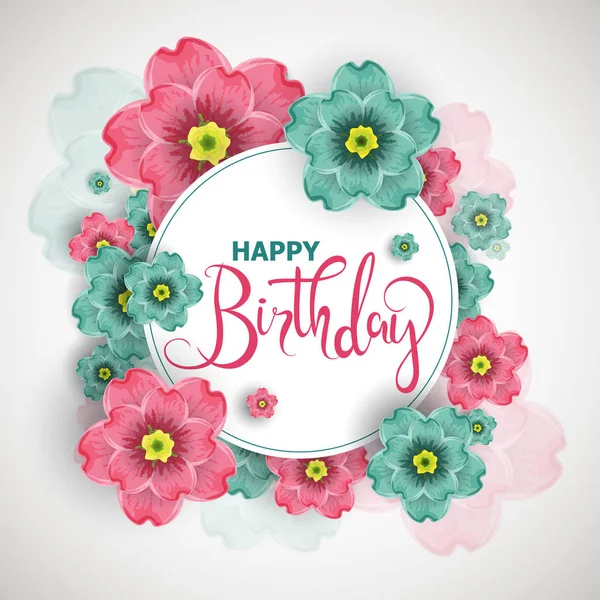 Groet verjaardagskaart met bloesems bloemen, vector illustratio — Stockvector
