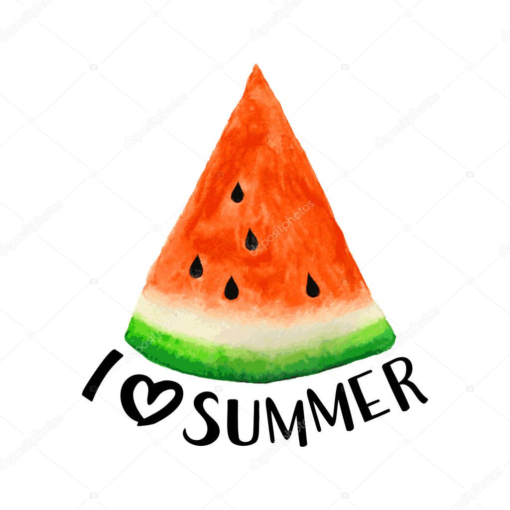 Watercolor watermelon pattern with lettering (i love summer), ve