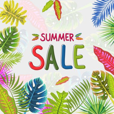 Tropikal yaz desen yaprakları, vektör çizim ile