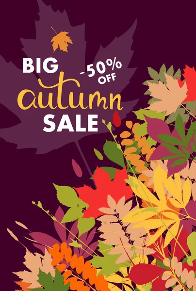 Çok renkli sonbahar yaprakları ile satış banner. Vektör