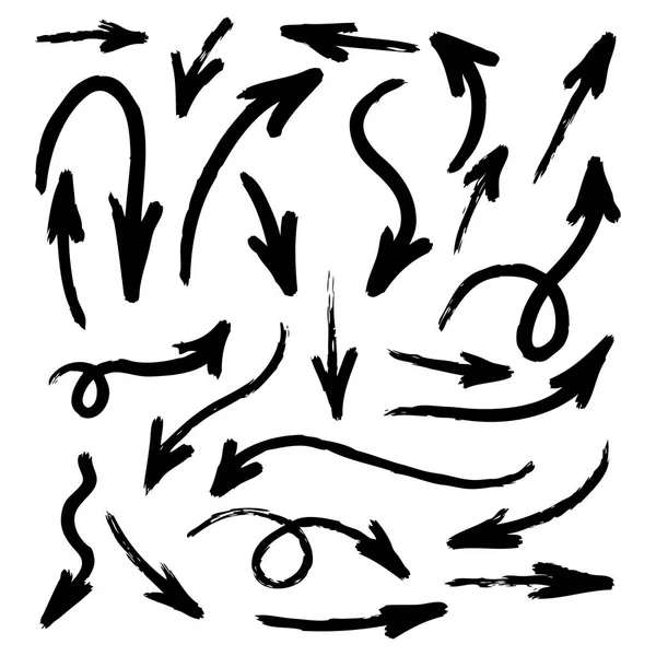 Conjunto de grunge mano acuarela dibujado flechas aisladas en blanco — Archivo Imágenes Vectoriales