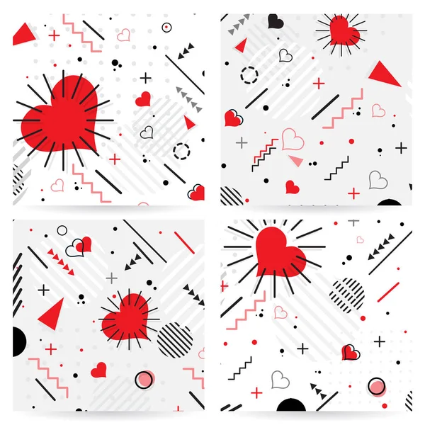 Estilo de moda Memphis San Valentín patrón geométrico, vector — Vector de stock