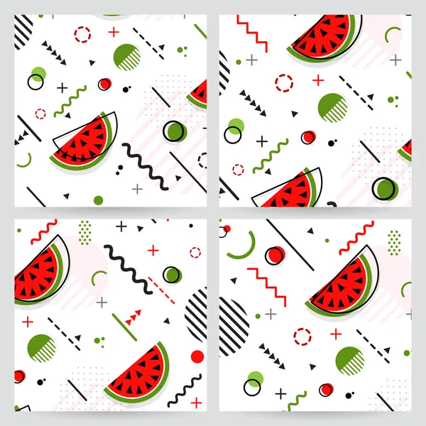 Trendiga Memphis style vattenmelon geometriska mönster, vektor — Stock vektor