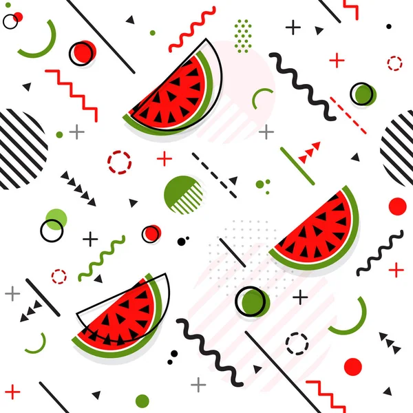 Trendiga sömlös, Memphis style vattenmelon geometriska mönster, vec — Stock vektor