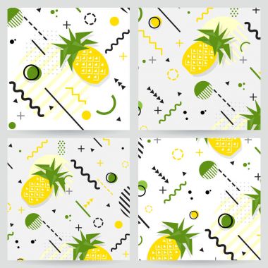 Trendy Memphis tarzı ananas geometrik desen, vektör 