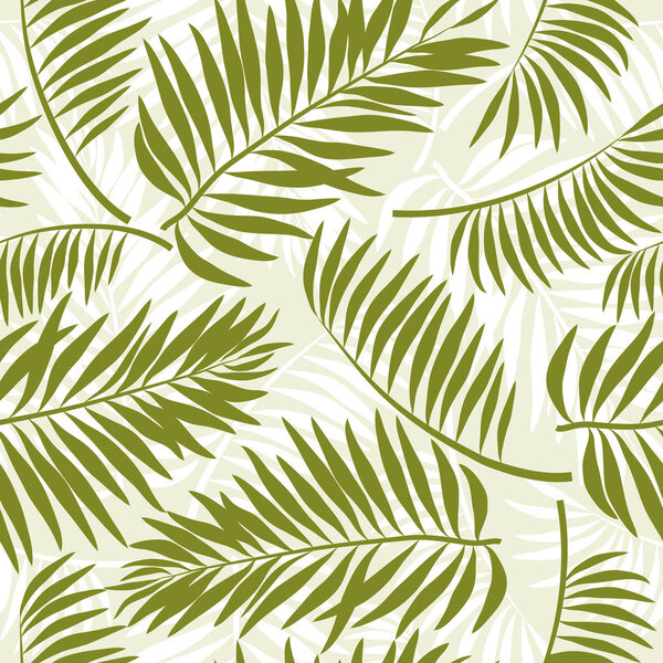 Tropical summer seamless pattern with leaves (palm, banana),  ve