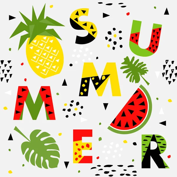 Trendy naadloze, Memphis stijl watermeloen en een ananas geometri — Stockvector