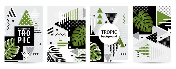 Μοντέρνο μοτίβο tropic καλύπτει σύνολο. Εικονογράφηση διάνυσμα — Διανυσματικό Αρχείο