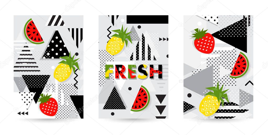 Trendy fruit  pattern covers set. Vector illustration