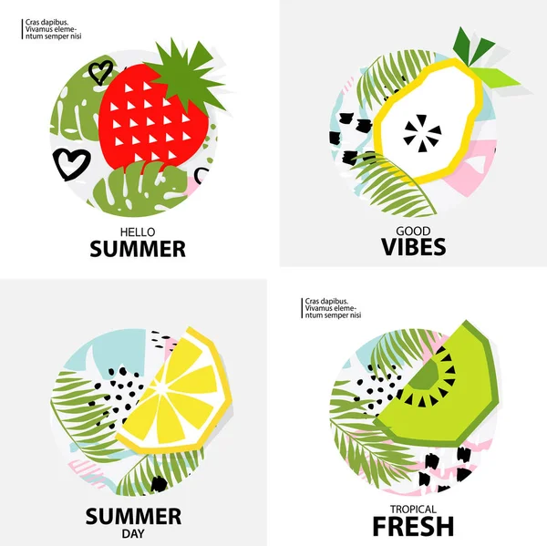 Trendy sfondo tropico con frutta, illustrazione vettoriale — Vettoriale Stock