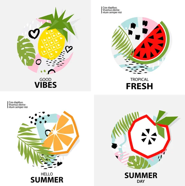 Fundo trópico na moda com frutas, ilustração vetorial — Vetor de Stock