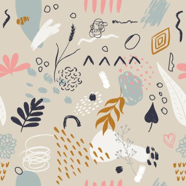 Bitki elementleriyle kusursuz egzotik desen. Vektör 