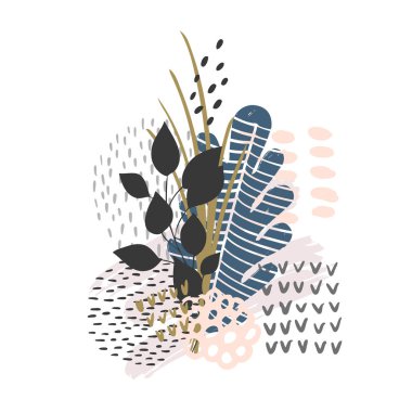 El çizimi tropikal yapraklar arka planda izole