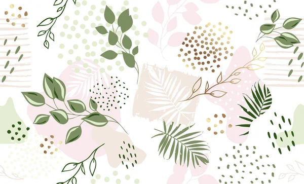 Modèle exotique sans couture avec plantes tropicales et or rose eleme — Image vectorielle