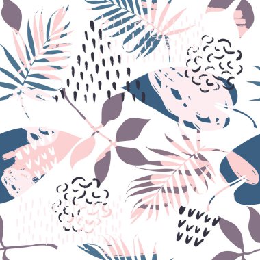 Tropikal bitkiler ve pembe altın rengi saçlarla kusursuz egzotik desenler.