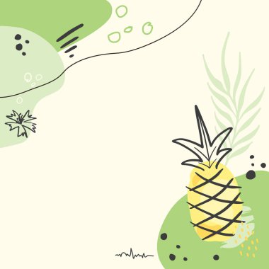 Modern soyut ananas sanatının arka planı. Sosyal medya, kapak, kumaş, iç dekorasyon için el çizimi yaprakları ve satır sanat arka planı.