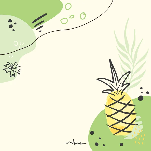 Modern abstract pineapple art vector background. Hand draw leaves and line art background for social media, cover, fabric, interior decor.